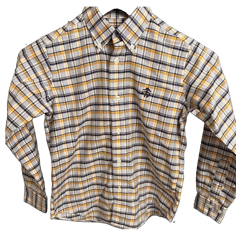 Brooks Brothers Boys S Plaid Button Down Shirt Yellow Navy Blue Supima Cotton